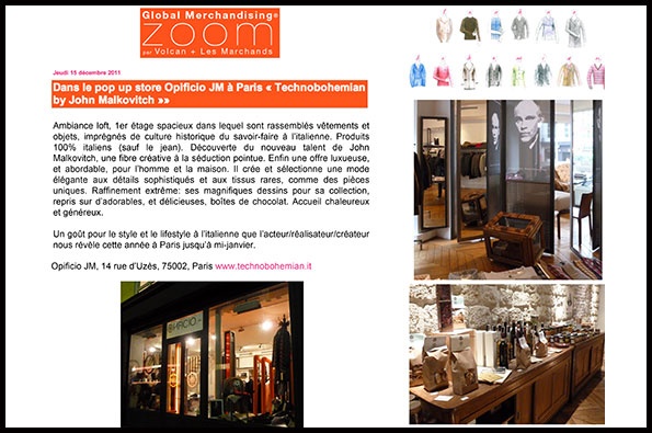Showroomby - Un espace évènementiel unique en plein coeur de Paris : Article de Global Merchandising pour la marque Opificio JM de John Malkovitch